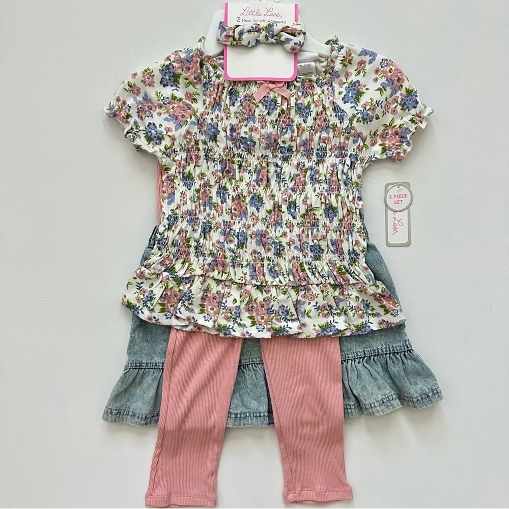 Little Lass Floral Headband and Outfit Set Size 6 - Picture 4 of 10
